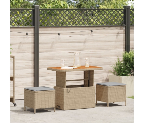 Conjunto de Jardín de Comedor de 3 Piezas con Cojines Beige de Poliratán y Acacia