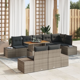 Set de Comedor de Jardín de 9 Piezas  con Cojines Gris Poliratán Acacia