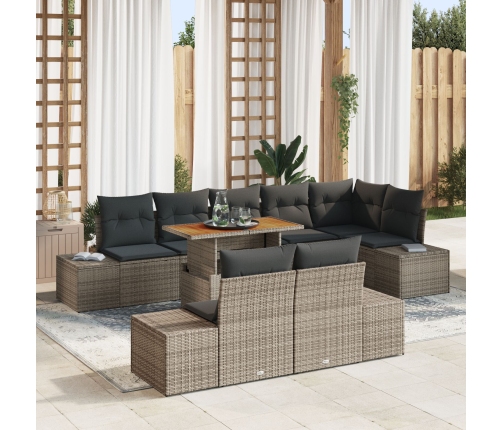 Set de Comedor de Jardín de 9 Piezas  con Cojines Gris Poliratán Acacia
