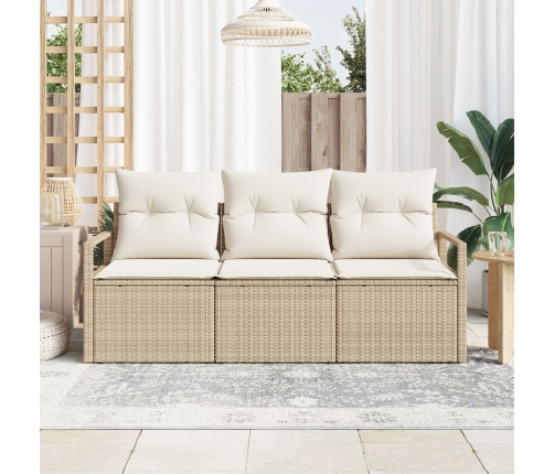 Juego de Sofá de Jardín de 3 Piezas con Cojines Beige Ratán Sintético,  Sofá de Jardín de 2 Plazas con Almacenamiento y Cojines Beige Ratán Sintético