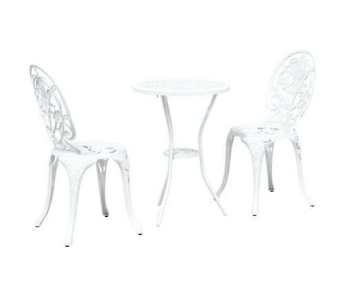 Conjunto de Bistro de Jardín de 3 Piezas  Blanco de Aluminio Fundido