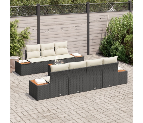 Conjunto de Sofás de Jardín de 8 Piezas con Cojines Negro Rattan