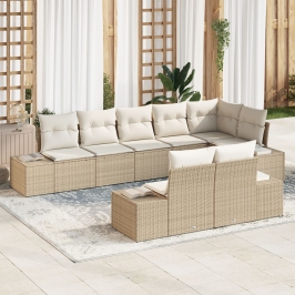 Conjunto de sofá de jardín  de 8 piezas con cojines beige de ratán
