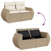 Sofá de jardín  9 piezas con cojines beige de ratán PE y acacia, Comedor de jardín  3 piezas con cojines beige de ratán PE y acacia