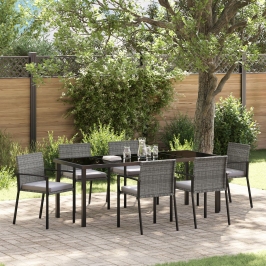 Juego de Comedor de Jardín de 7 Piezas Gris Poliratán