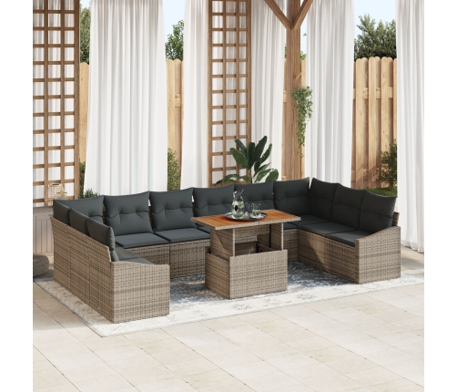 Juego de Comedor de Jardín de 11 Piezas con Cojines Gris de Poliratán y Acacia