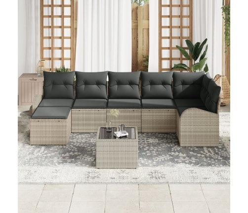 Conjunto de Sofá de Jardín de 8 Piezas con Cojines Gris Poliratán