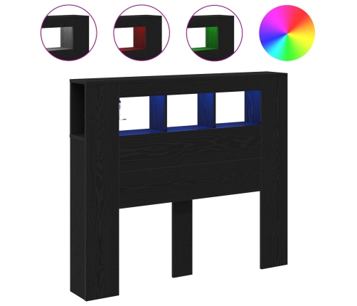 Cabecero de Almacenamiento  con Luces LED Roble Negro 120x18,5x103,5 cm