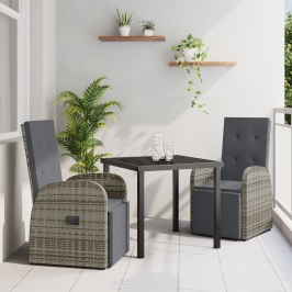 Set de comedor de jardín de 3 piezas con cojines Ratán Poliéster Gris