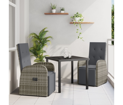 Set de comedor de jardín de 3 piezas con cojines Ratán Poliéster Gris