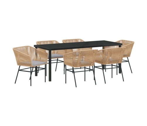 Set de Comedor de Jardín de 7 Piezas  con Cojines Marrón Ratán Polimérico