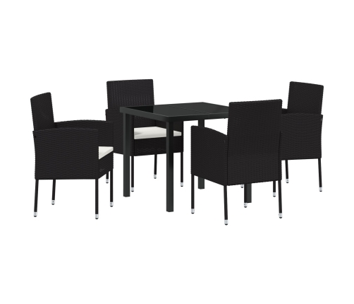 Juego de Comedor de Jardín de 5 Piezas con Cojines en Poliratán Negro