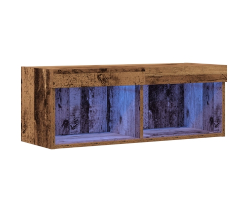 Mueble de pared para TV  con luces LED de madera envejecida 80x30x30 cm