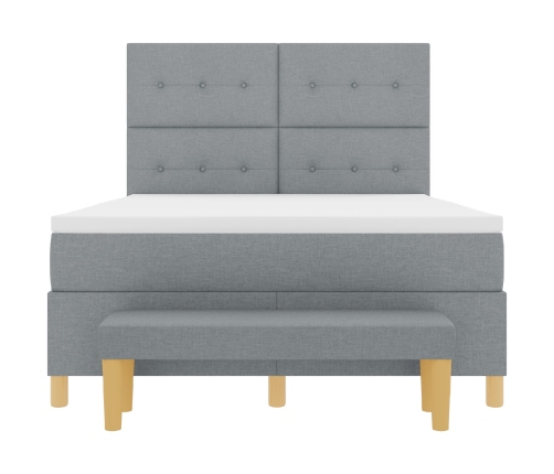 Cama con Base y Colchón y Banco Gris Claro 140x200 cm Tela