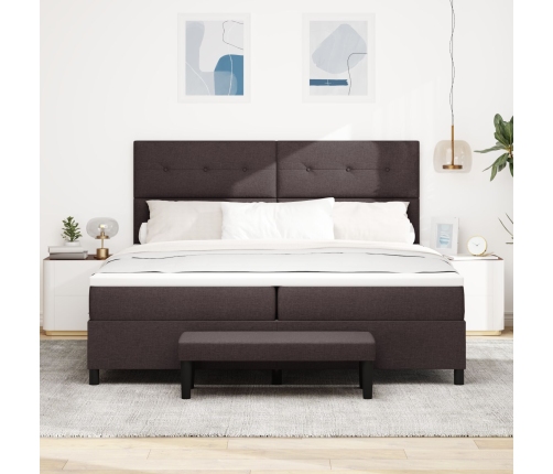 Cama con Box Spring  con Colchón y Banco Marrón Oscuro 200x200 cm Tela