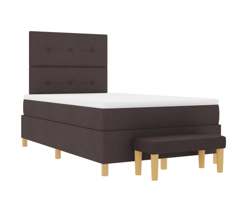 Cama Box Spring  con colchón y banco marrón oscuro 120x200 cm de tela