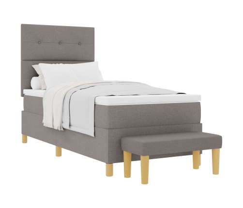 Cama con Somier  con Colchón y Banco Taupe 100x200 cm Tela