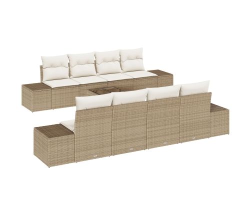 Conjunto de sofá de jardín  de 9 piezas con cojines Beige Ratán Sintético
