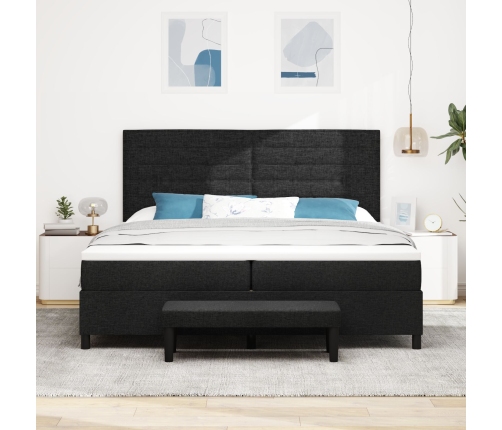 Cama de Base de Caja  con Colchón y Banco Negro 200x200 cm Tela