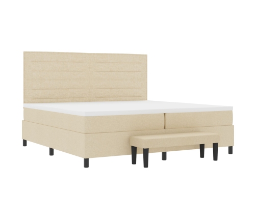 Cama con Somier  con Colchón y Banco Color Crema 200x200 cm Tela