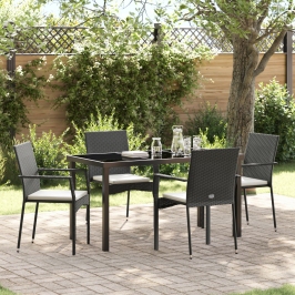 Juego de Comedor de Jardín  de 5 Piezas con Cojines Negro Poliratán