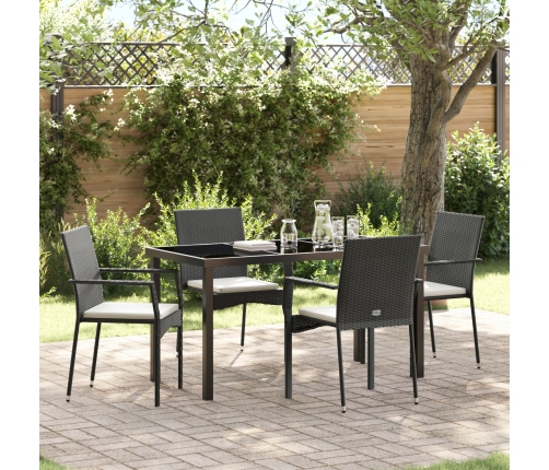 Juego de Comedor de Jardín  de 5 Piezas con Cojines Negro Poliratán