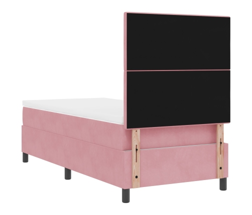 Cama con Base de Resortes con Colchón Rosa 90x200 cm Terciopelo