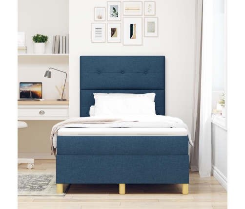 Cama Box Spring  con Colchón Azul 120x200 cm Tela