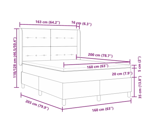 Cama Box Spring  con colchón y LED Crema 160x200 cm Tela