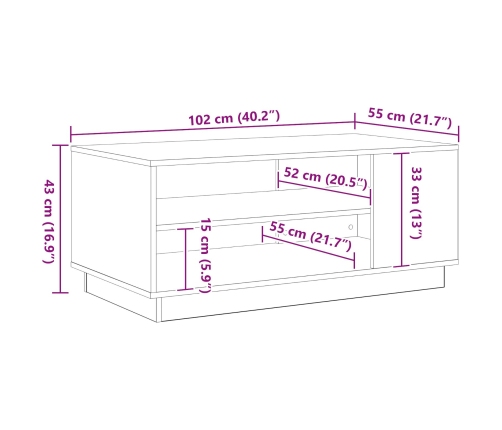 Mesa de café de roble negro  102x55x43 cm hecha de madera aglomerada