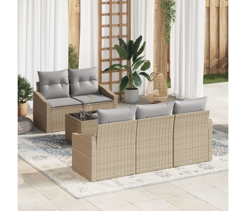 Juego de Sofá de Jardín de 6 Piezas con Cojines Beige Poliratán