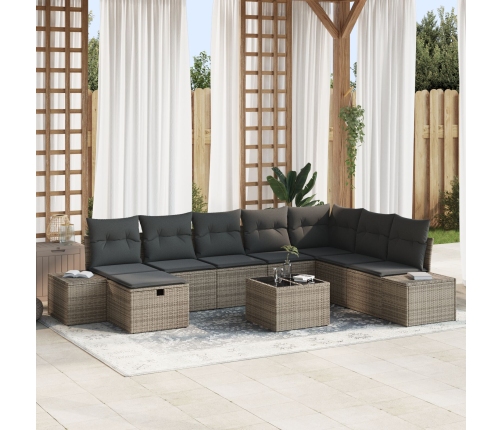 Conjunto de Sofá de Jardín de 9 Piezas con Cojines Gris Poliratán