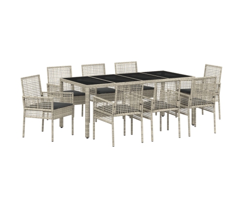 Conjunto de Comedor de Jardín de 9 Piezas  Gris Claro Poliratán