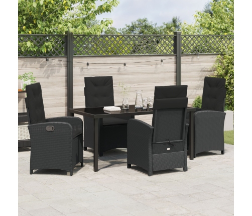 Set de comedor de jardín de 5 piezas con cojines de rattan versátil negro