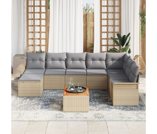 Juego de Sofá de Jardín de 9 Piezas con Cojines Beige Poliratán Acacia