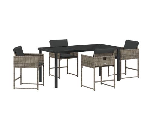 Juego de Comedor de Jardín de 5 Piezas con Cojines Gris Poliratán
