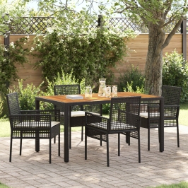 Juego de Comedor de Jardín  de 5 Piezas con Cojines Negro Polirratán