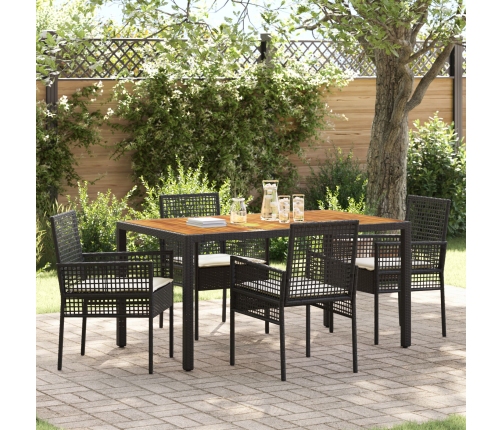 Juego de Comedor de Jardín  de 5 Piezas con Cojines Negro Polirratán