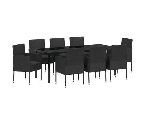 Juego de Comedor de Jardín de 9 Piezas  con Cojines de Ratán Negro