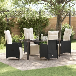 Set de Comedor de Jardín de 5 Piezas con Cojines Negros
