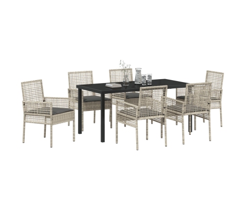 Juego de Comedor de Jardín de 7 Piezas con Cojines Gris Claro Ratán Poliéster