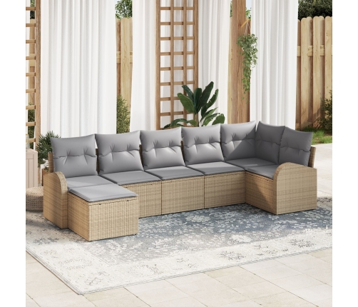 Conjunto de Sofá de Jardín  7 Piezas Beige Ratán Sofá de Jardín