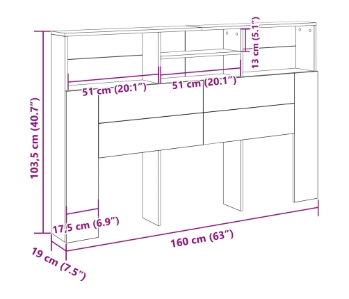 Cabecera de  en Roble Negro - 160x19x103.5 cm Hecha de Madera Ingeniería