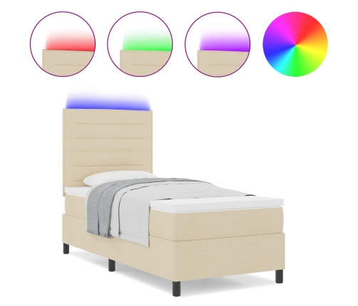 Base de Cama con Colchón y LED Crema 100x200 cm Tela