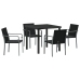 Conjunto de Comedor de Jardín de 5 Piezas con Cojines de Poliratán Negro