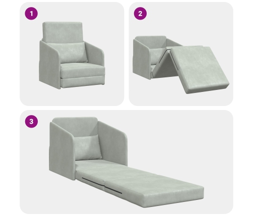 Sofá Cama de Piso 2 en 1 Gris Claro 65x80x83 cm Terciopelo