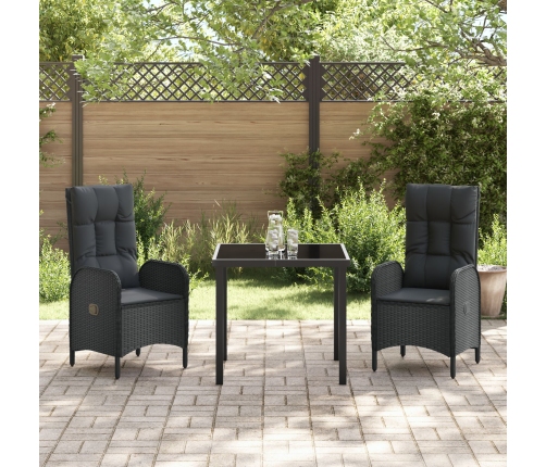 Set de Comedor de Jardín  de 3 Piezas en Ratán Poliéster Negro