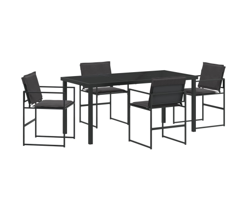 Conjunto de Comedor de Jardín de 5 Piezas con Cojines Negro Textileno y Acero