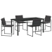 Conjunto de Comedor de Jardín de 5 Piezas con Cojines Negro Textileno y Acero