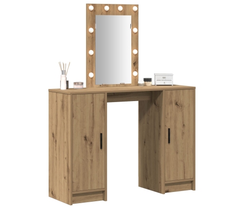 Mesa de Tocador  con Luces LED Roble Artesanal 102x33x135 cm